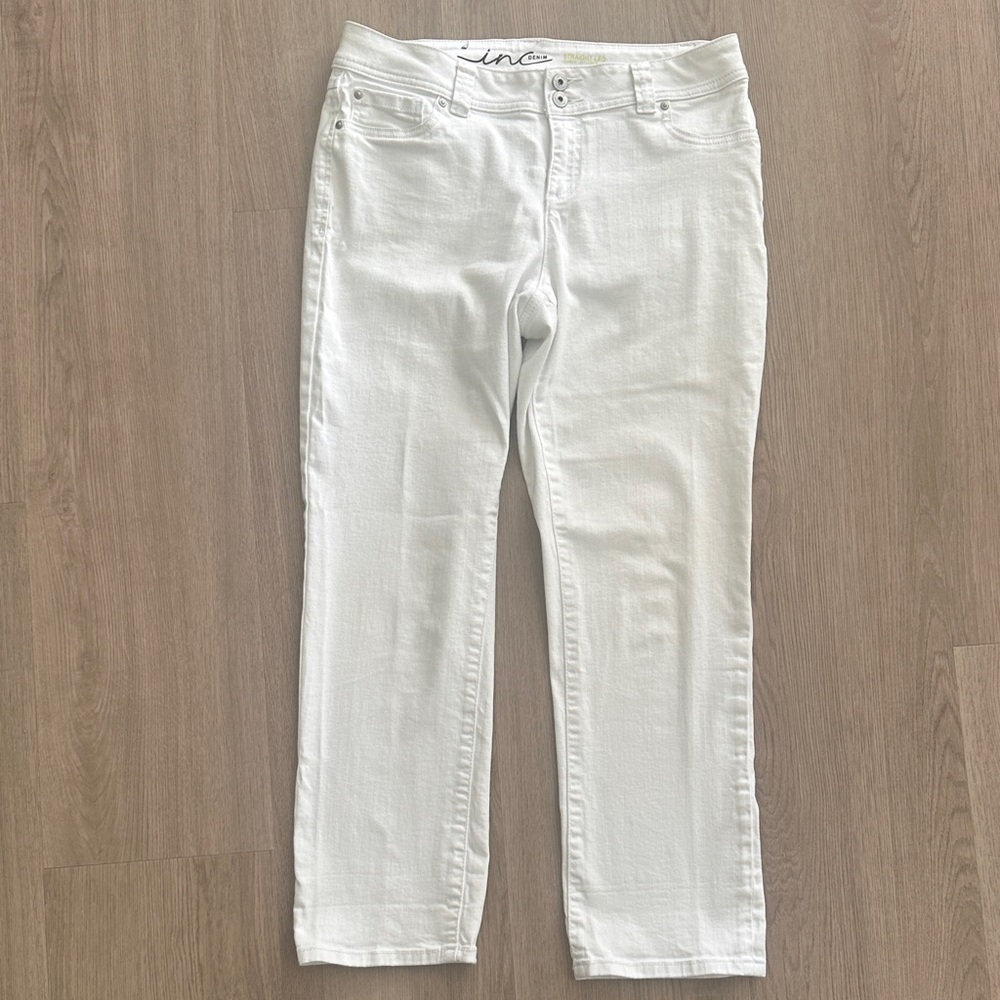 INC International Concepts Straight Leg Curvy Fit Crop White Denim Jeans 8